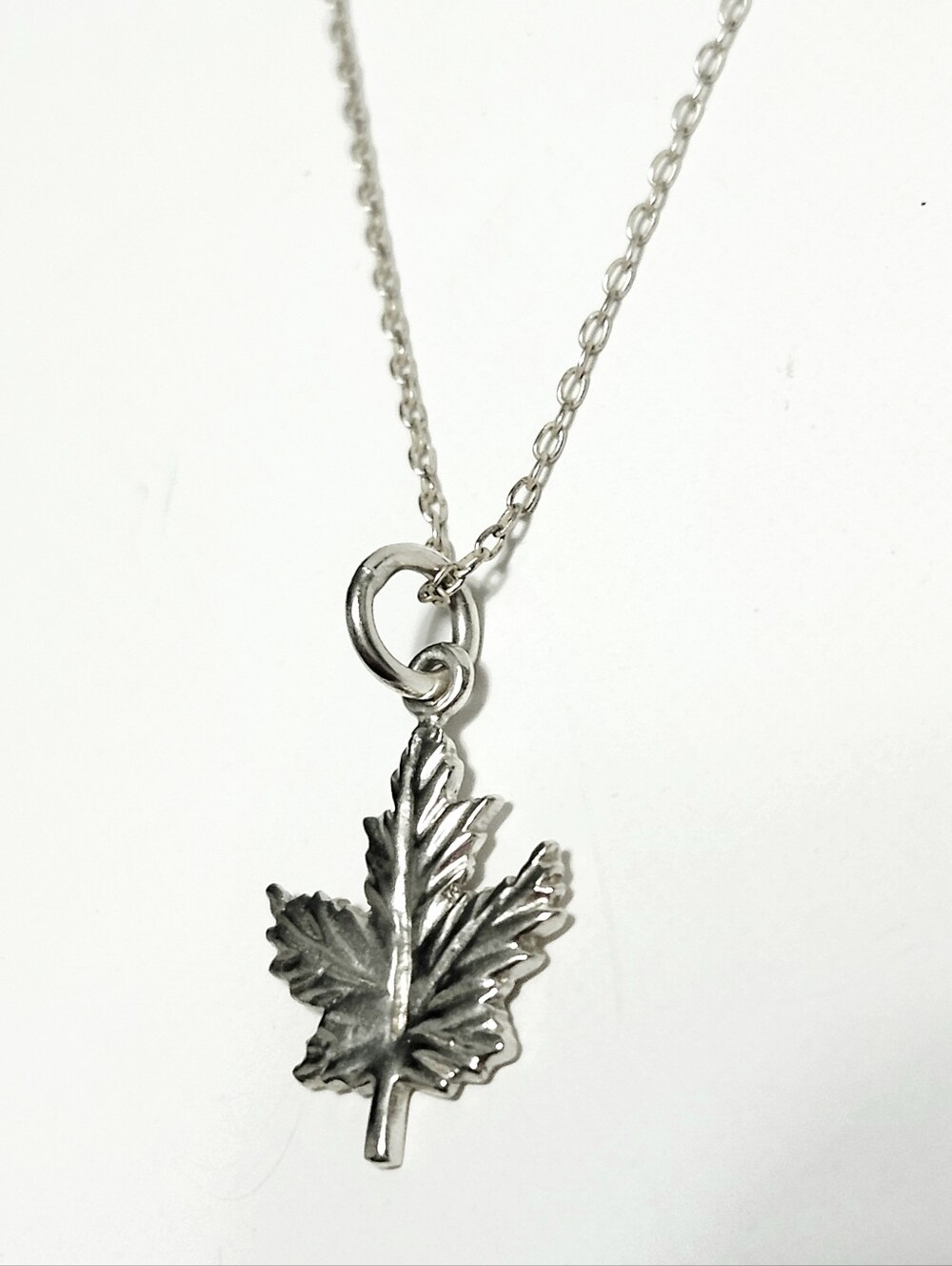 Sterling Silver Maple Leaf Pendant Necklace - Picture 7 of 8